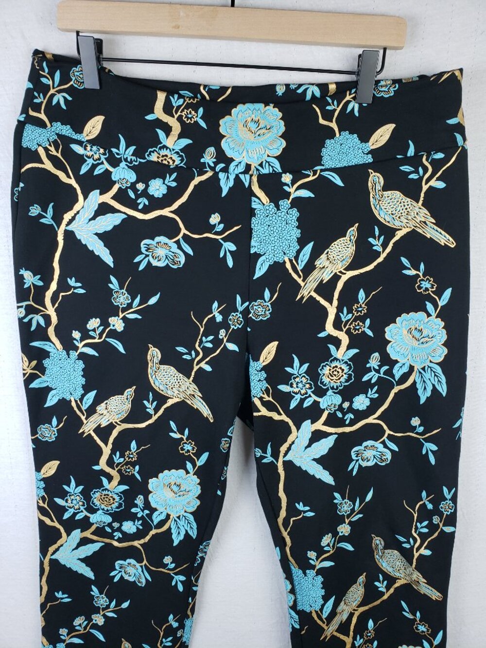 Soft Surroundings Chinoiserie Pants Ponte Foil Printed Floral Birds Boho size XL - Picture 5 of 11